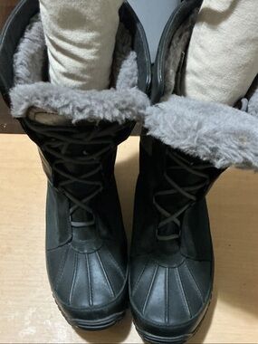 UGG Black Winter Lace-Up Boots with Gray Shearling Collar